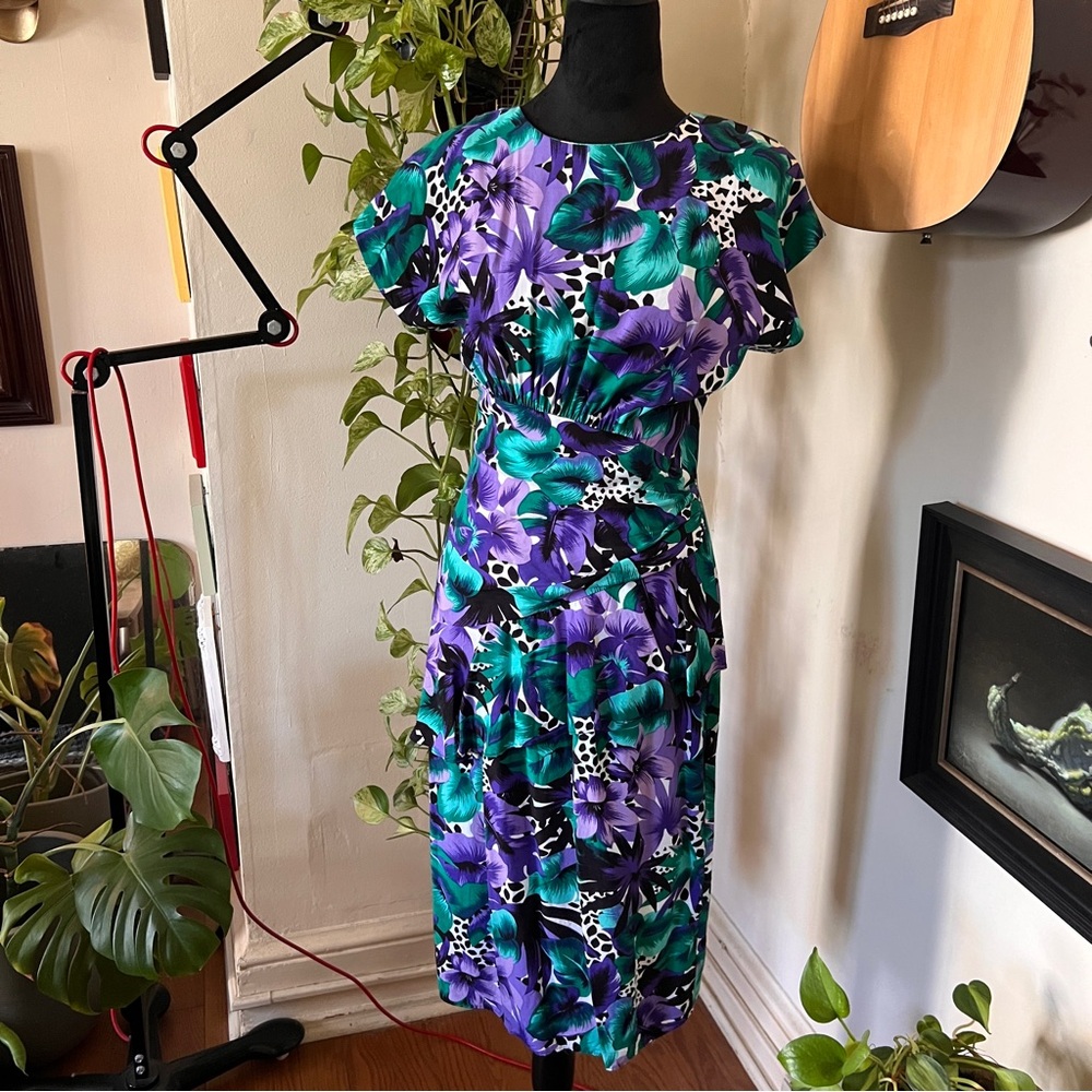 Vtg 80s 90s David Benjamin Ruffle Pencil Dress Size 7/8, Made In USA